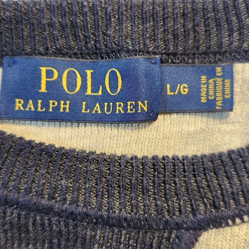 Polo Ralph Lauren Mens 100% Cotton Crew Neck Pullover‎ Sweater Size L Gray/Blue